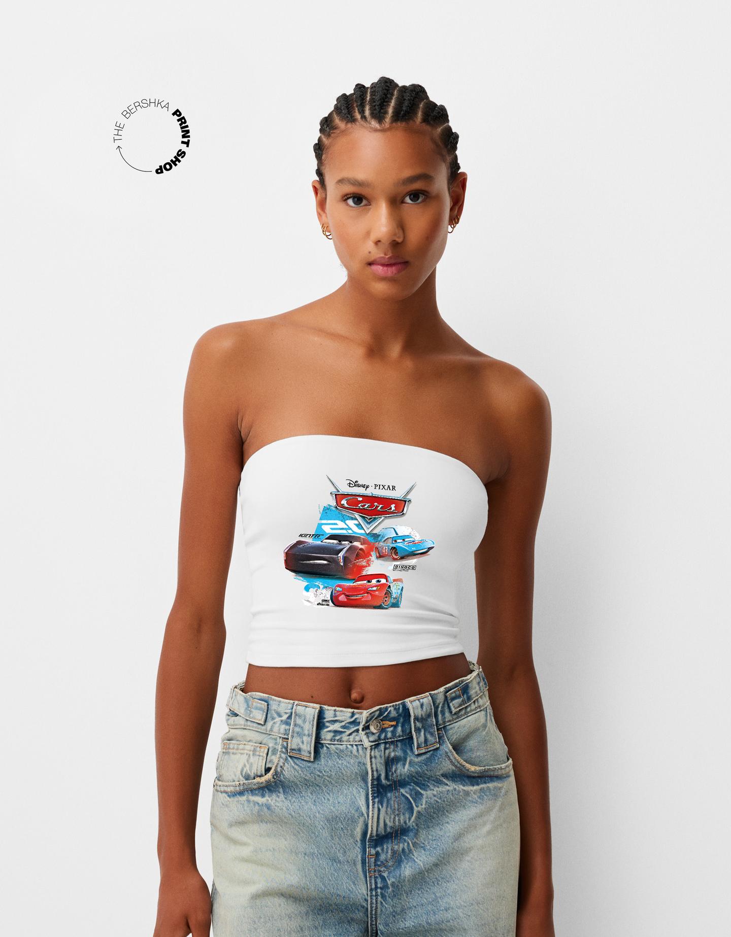 Bershka Bandeau-Top Cars Damen L Weiss günstig online kaufen