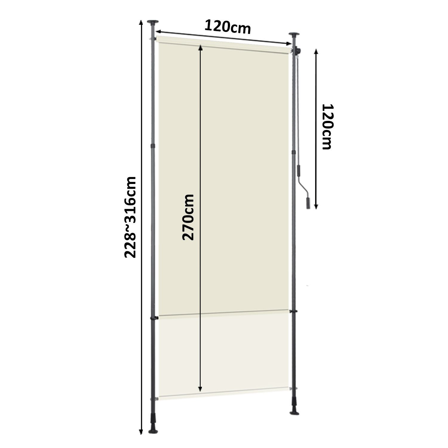 Clanmacy Senkrechtmarkise Klemmmarkise Ausziehbar BxH: 120x270cm günstig online kaufen