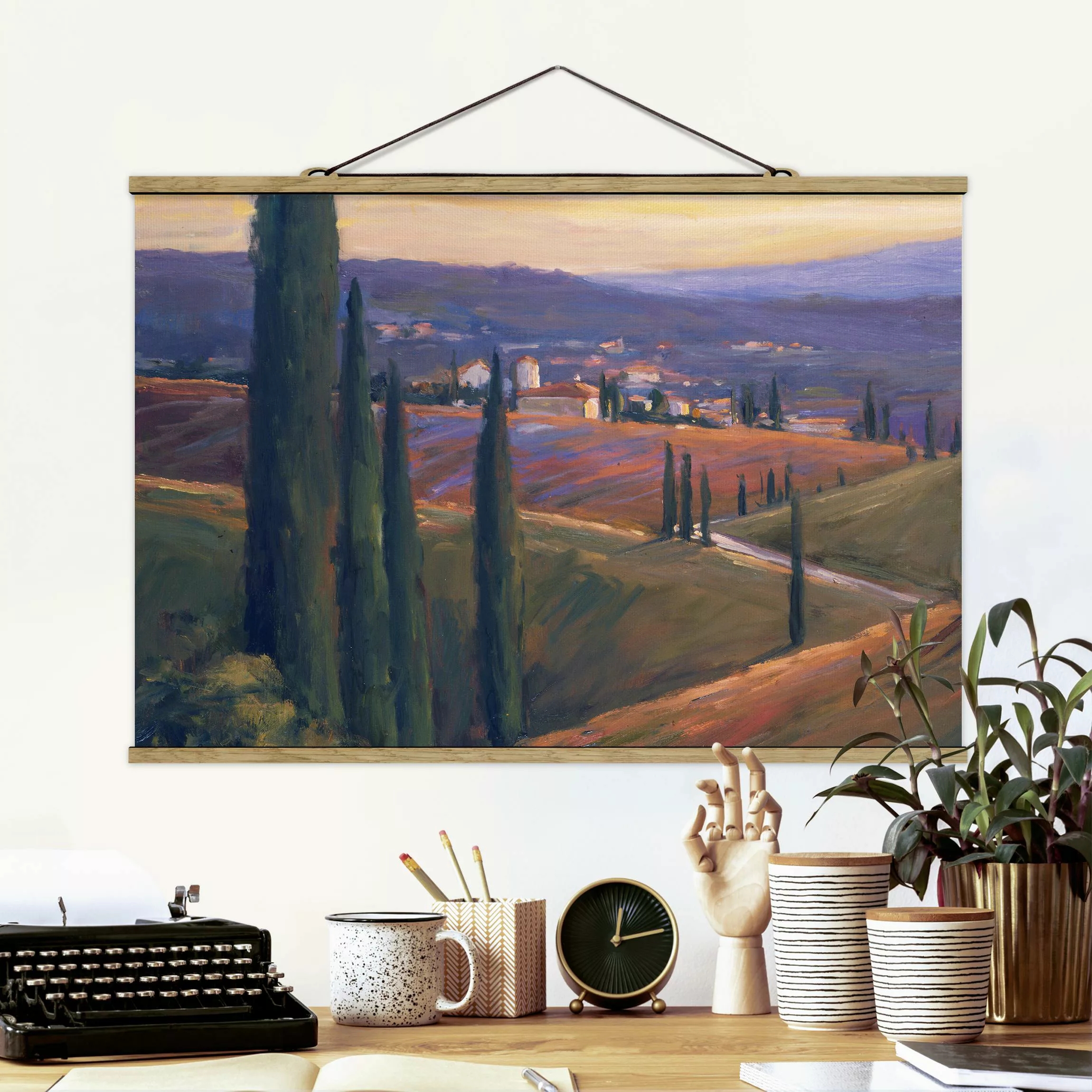 Stoffbild Kunstdruck mit Posterleisten - Querformat Landschaft am Nachmitta günstig online kaufen