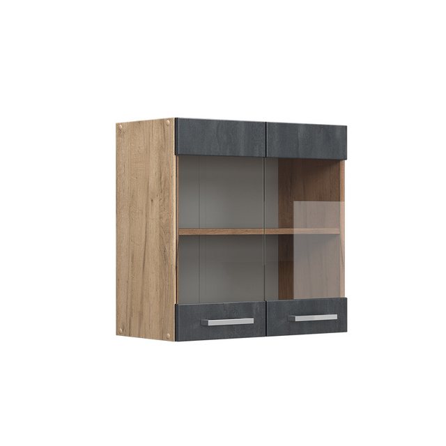 Livinity® Glashängeschrank Geschirrschrank R-Line 60 cm GKO Schwarz Beton günstig online kaufen