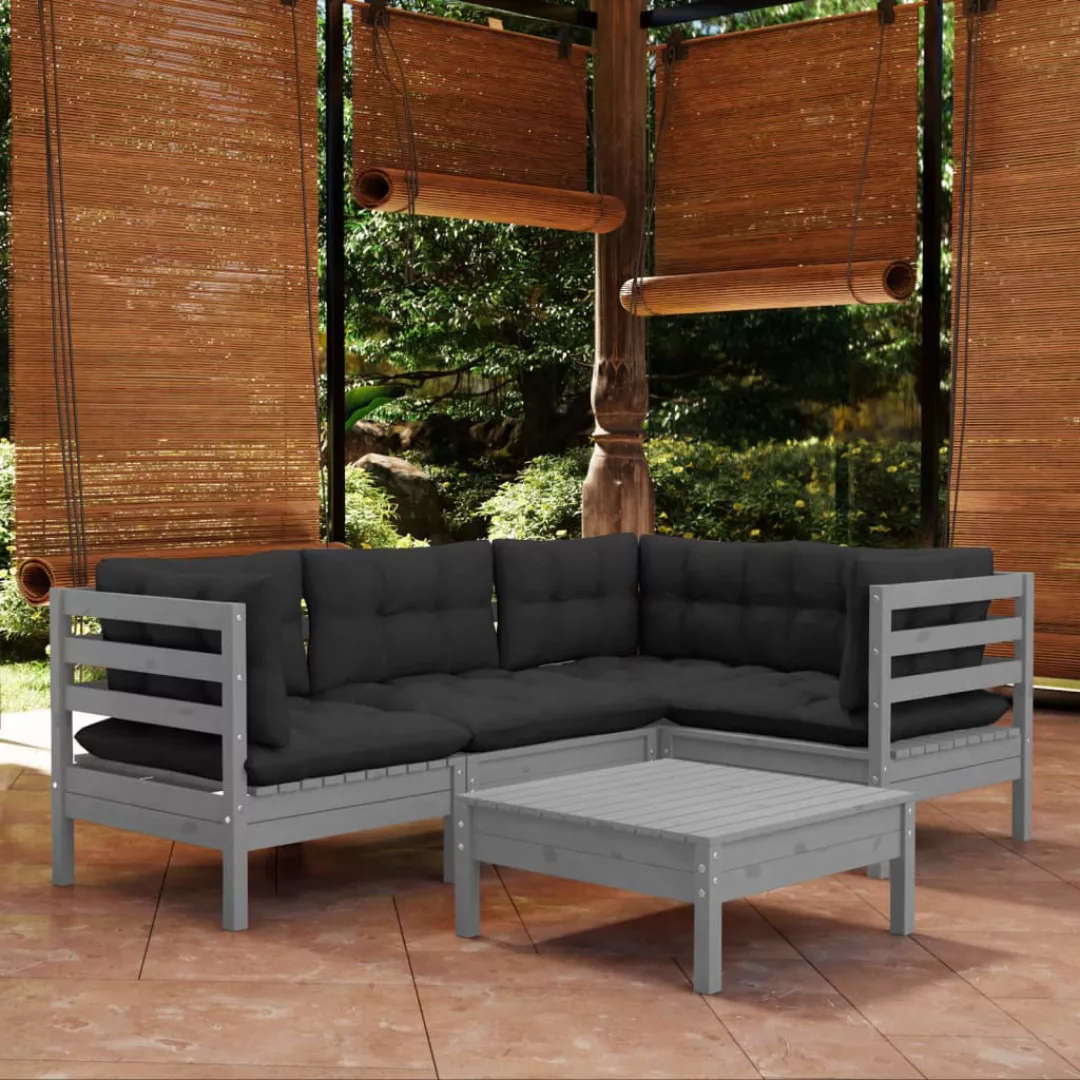 5-tlg. Garten-lounge-set Mit Kissen Grau Kiefernholz günstig online kaufen