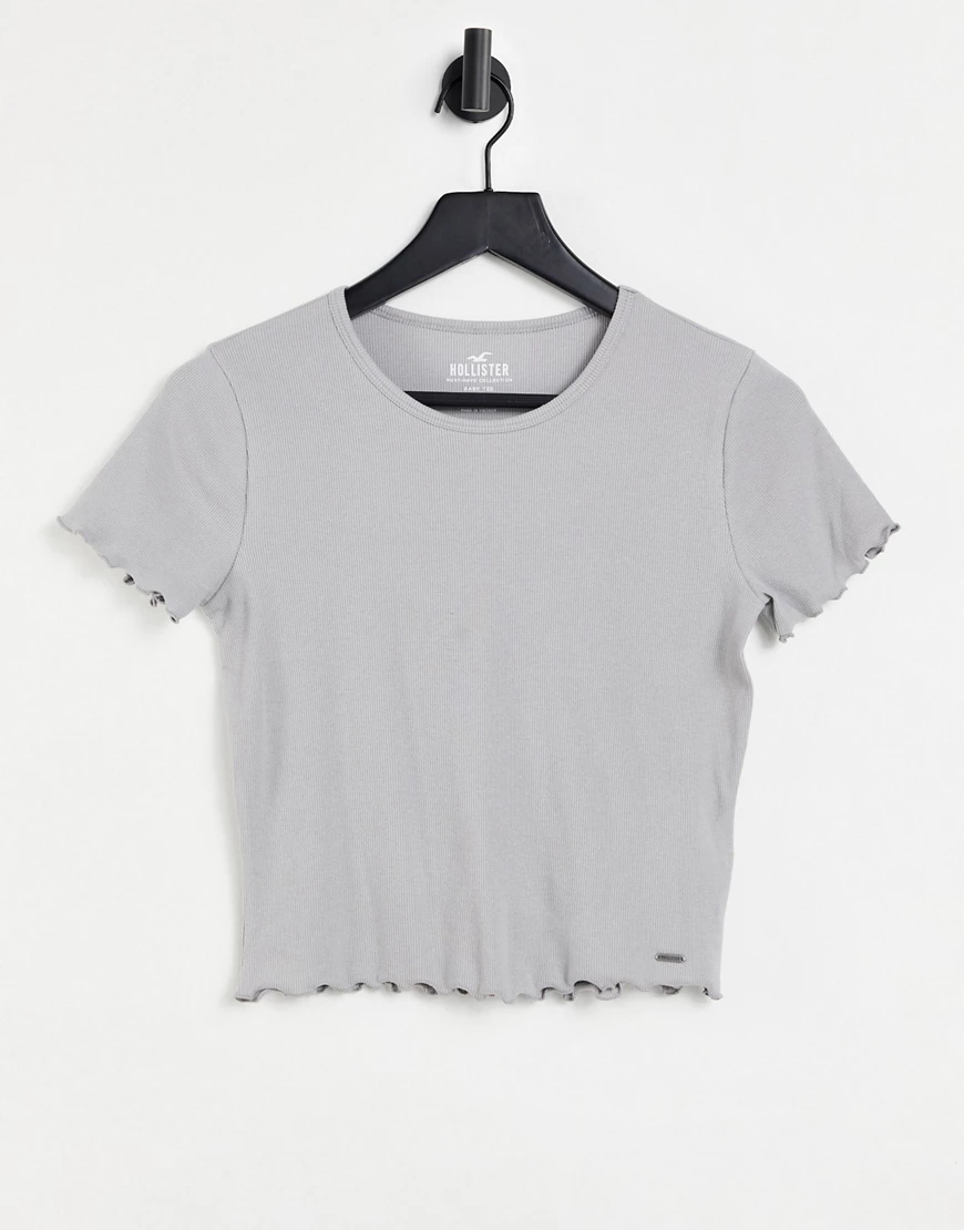 Hollister – T-Shirt mit knappem Schnitt und Rollsaum in Grau günstig online kaufen