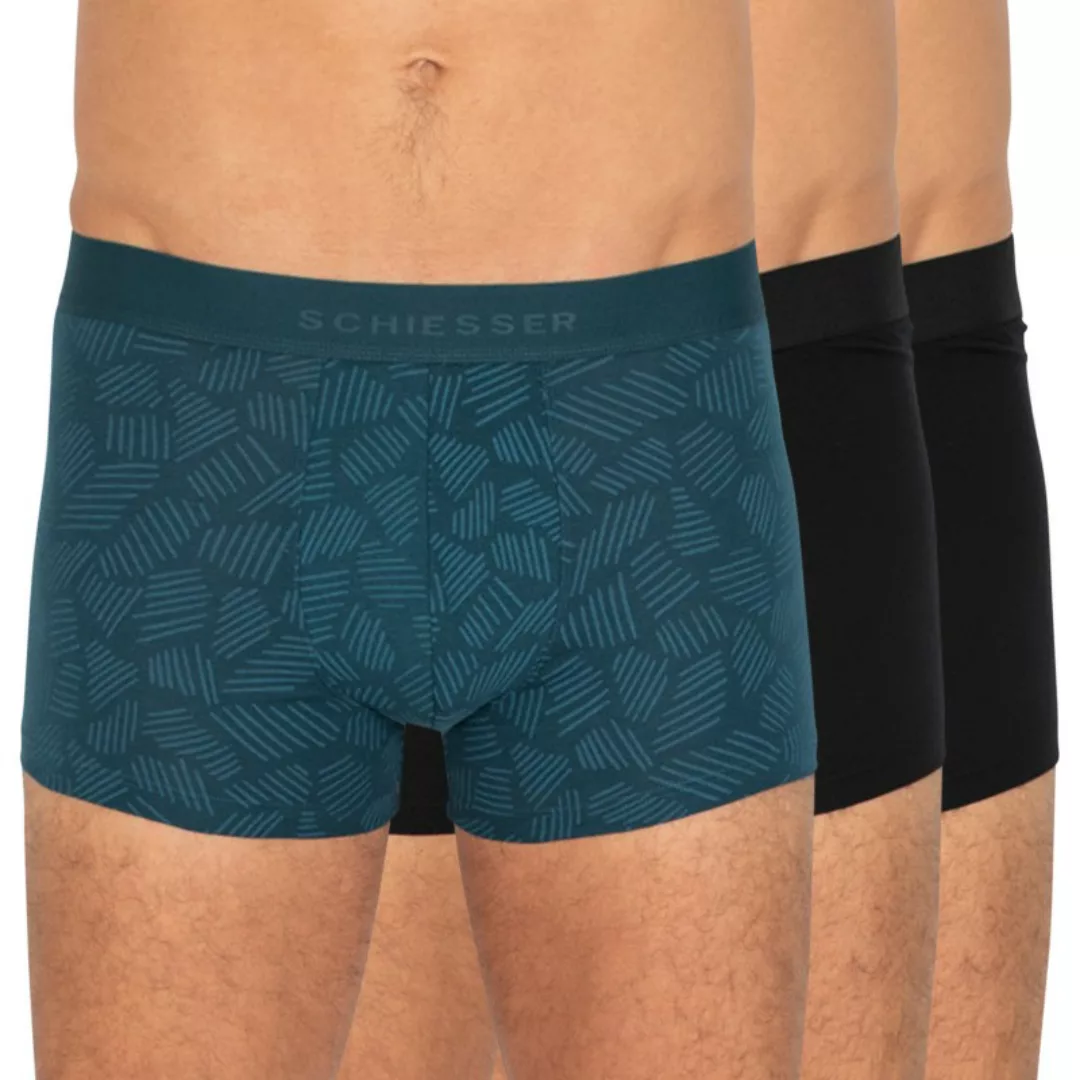 Schiesser 3-er Set Trunks Schwarz & Türkis gemustert günstig online kaufen