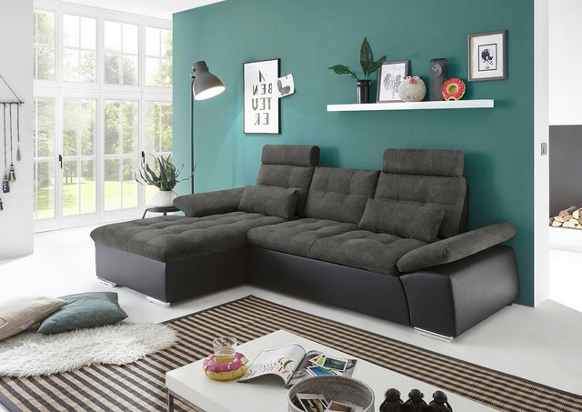 ED EXCITING DESIGN Ecksofa Jakarta, mit Schlaffunktion, Kopfstützen, Armleh günstig online kaufen