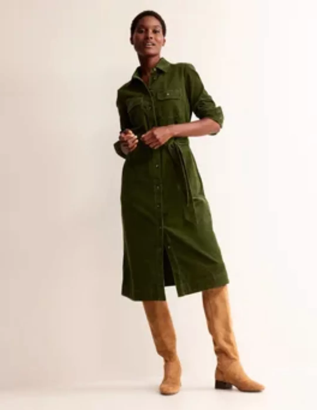 Eloise Midi-Hemdkleid aus Cord Damen Boden, Kohlgrün günstig online kaufen