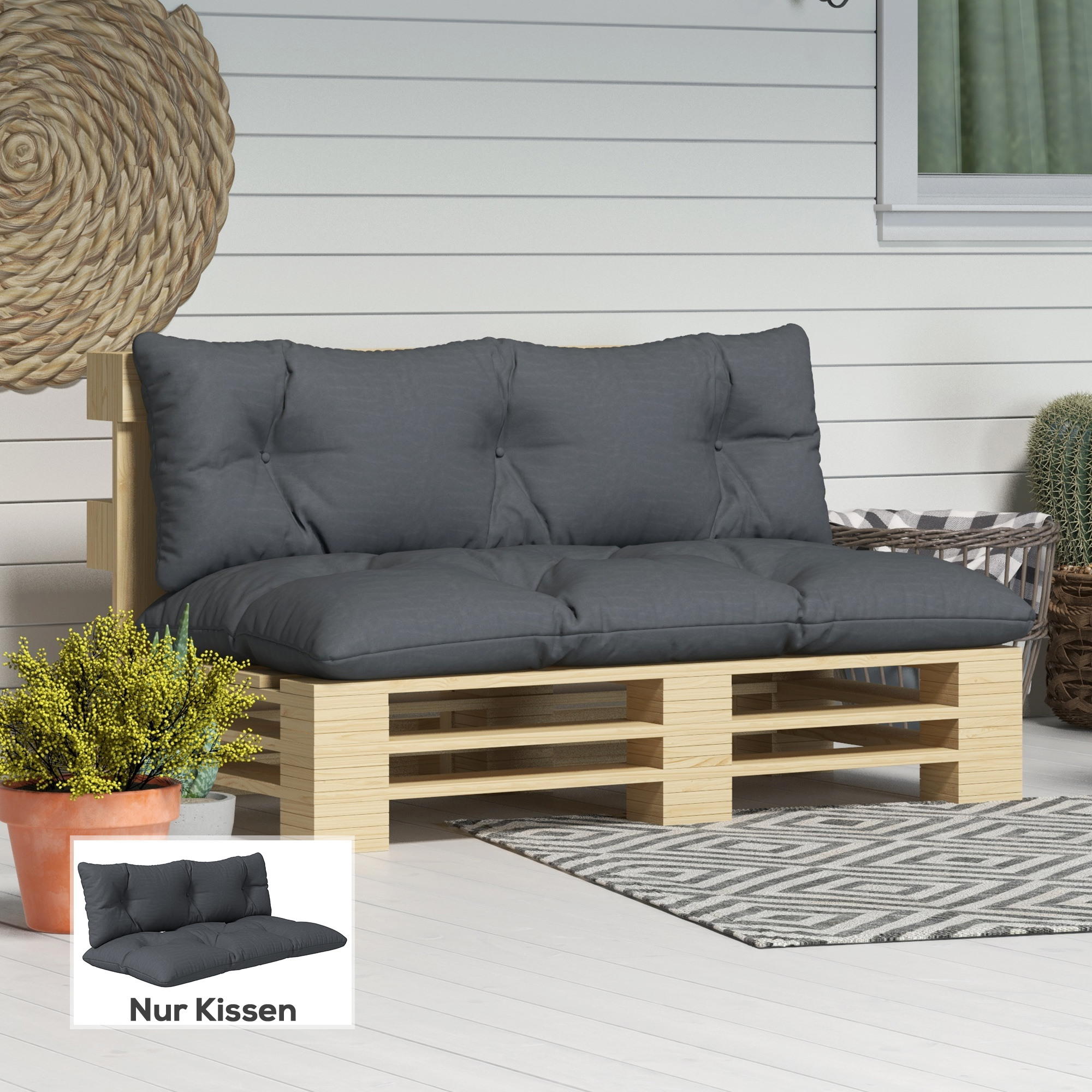 Outsunny 2er Set Palettenkissen Sitzkissen mit UV-Schutz, Bankauflage für G günstig online kaufen