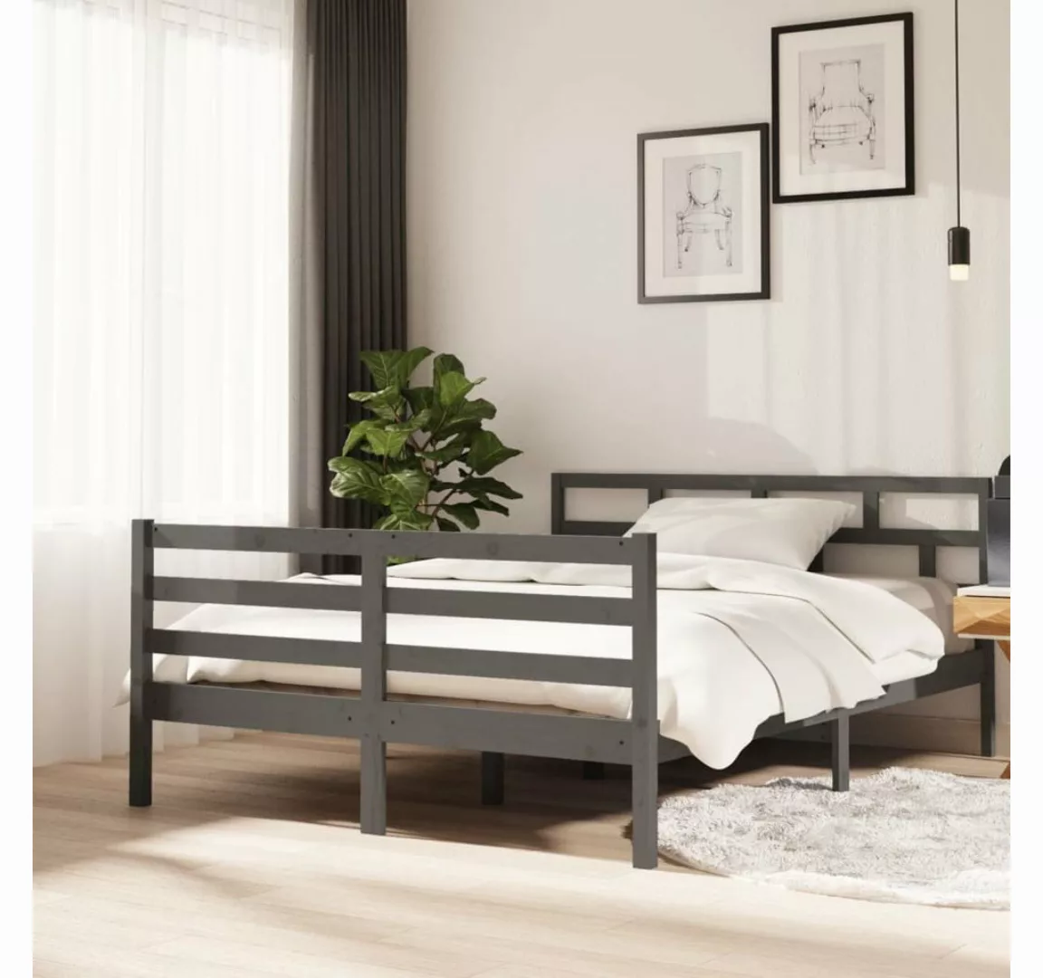 furnicato Bett Massivholzbett Grau Kiefer 140x190 cm günstig online kaufen