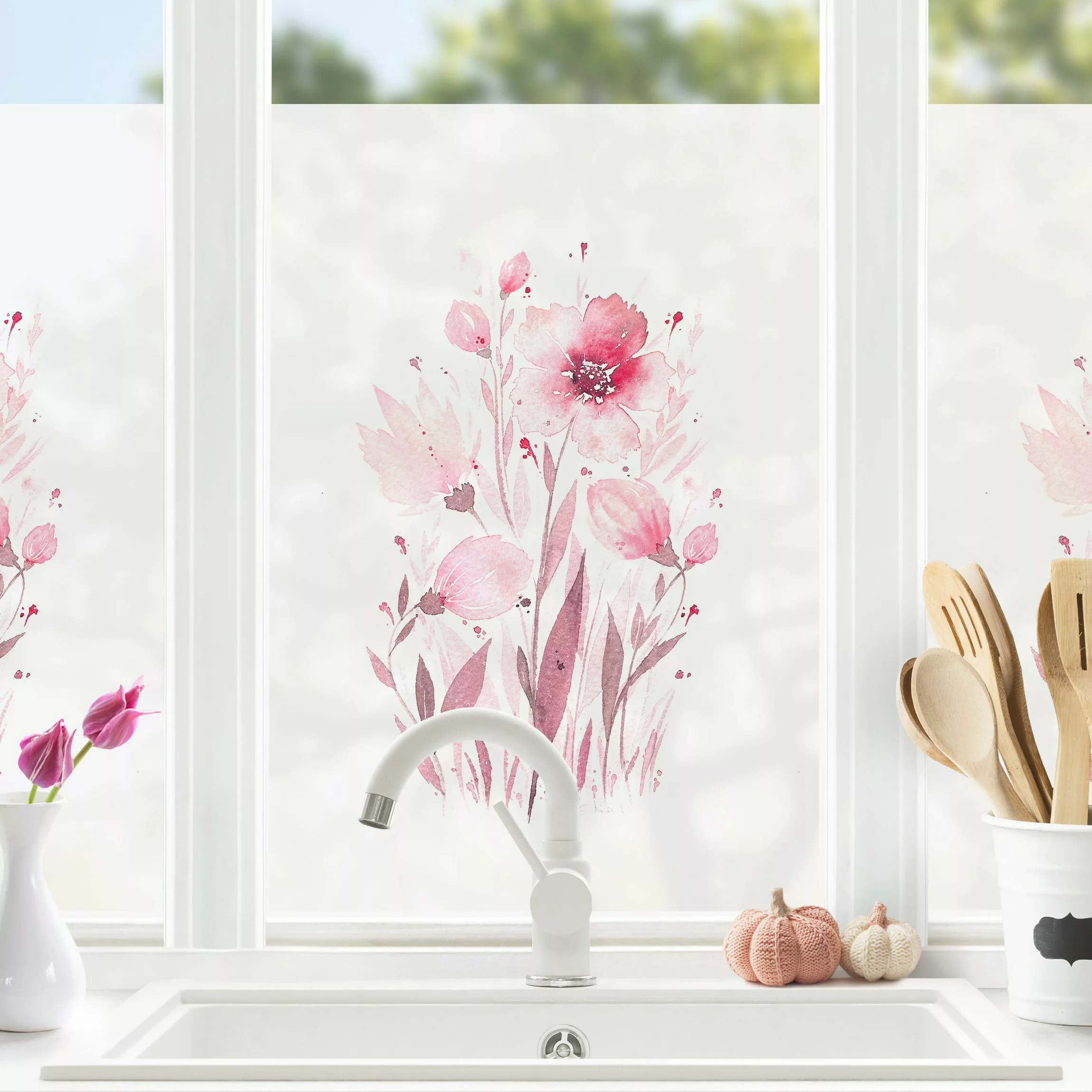 Fensterfolie Esther Meinl - Rosa Aquarell Blumen günstig online kaufen