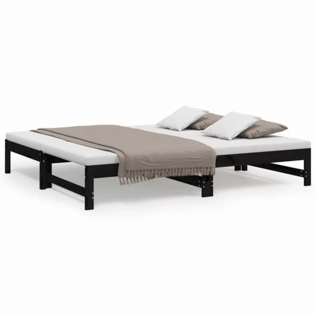 furnicato Bett Tagesbett Ausziehbar Schwarz 2x(90x190) cm Massivholz Kiefer günstig online kaufen