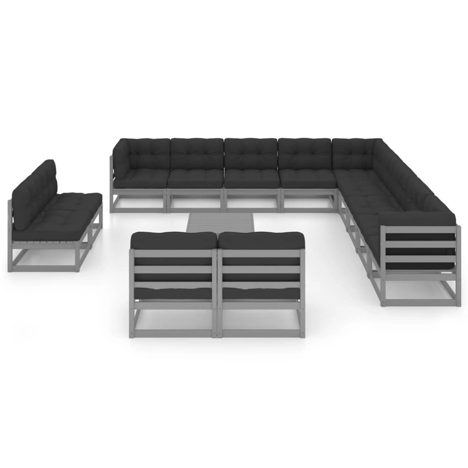 14-tlg. Garten-lounge-set Mit Kissen Grau Kiefer Massivholz günstig online kaufen