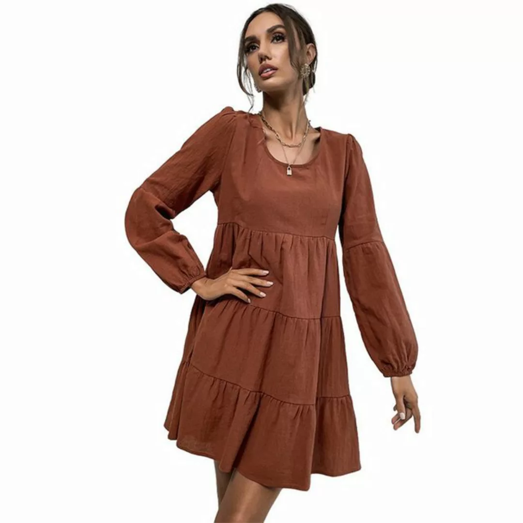 KIKI Midikleid Modisches kurzes Kleid mit einfarbigem langem Ärmel. günstig online kaufen
