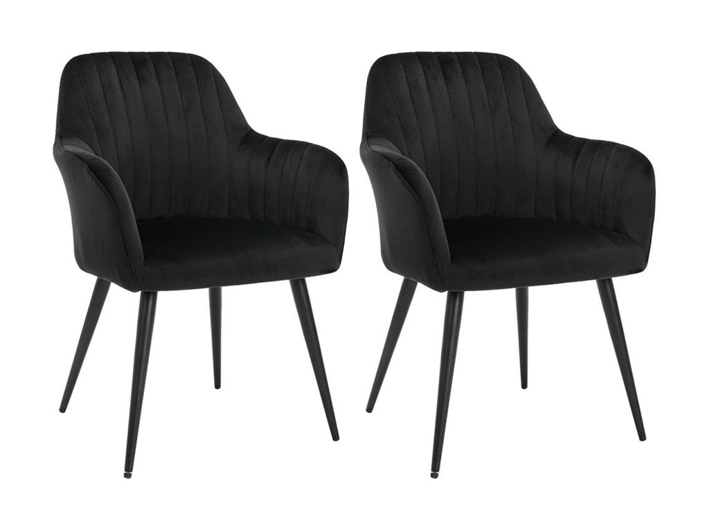 Stuhl mit Armlehnen 2er-Set - Samt & Metall schwarz - Schwarz - ELEANA günstig online kaufen
