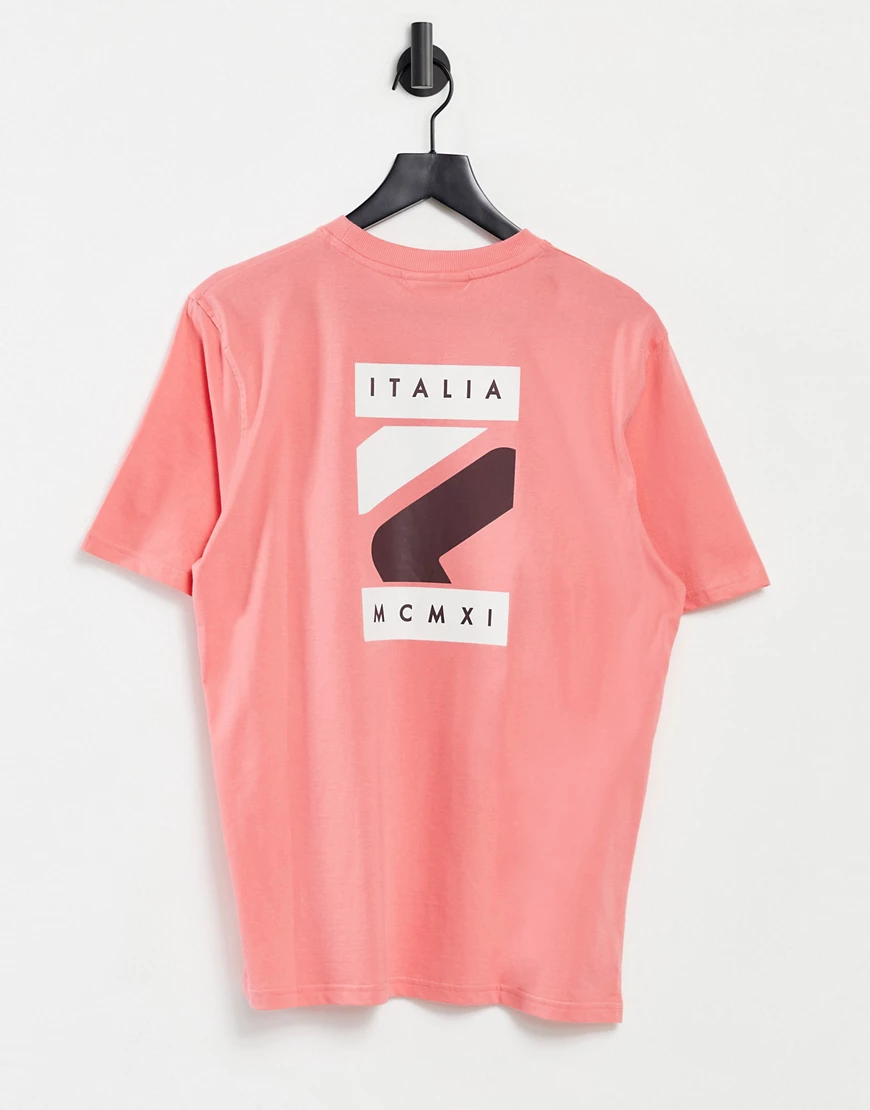 Fila – Quartz – T-Shirt in Rosa mit Box-Logo und Print am Rücken-Rot günstig online kaufen