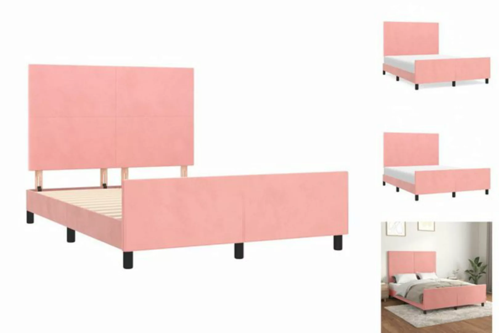 vidaXL Bettgestell Bettrahmen mit Kopfteil Rosa 140x190 cm Samt Bett Bettge günstig online kaufen