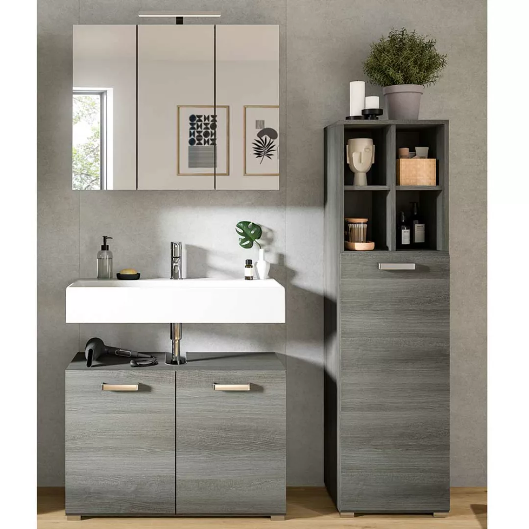 Modernes Badezimmerset in Rauchsilber Holzoptik ohne Waschbecken (dreiteili günstig online kaufen