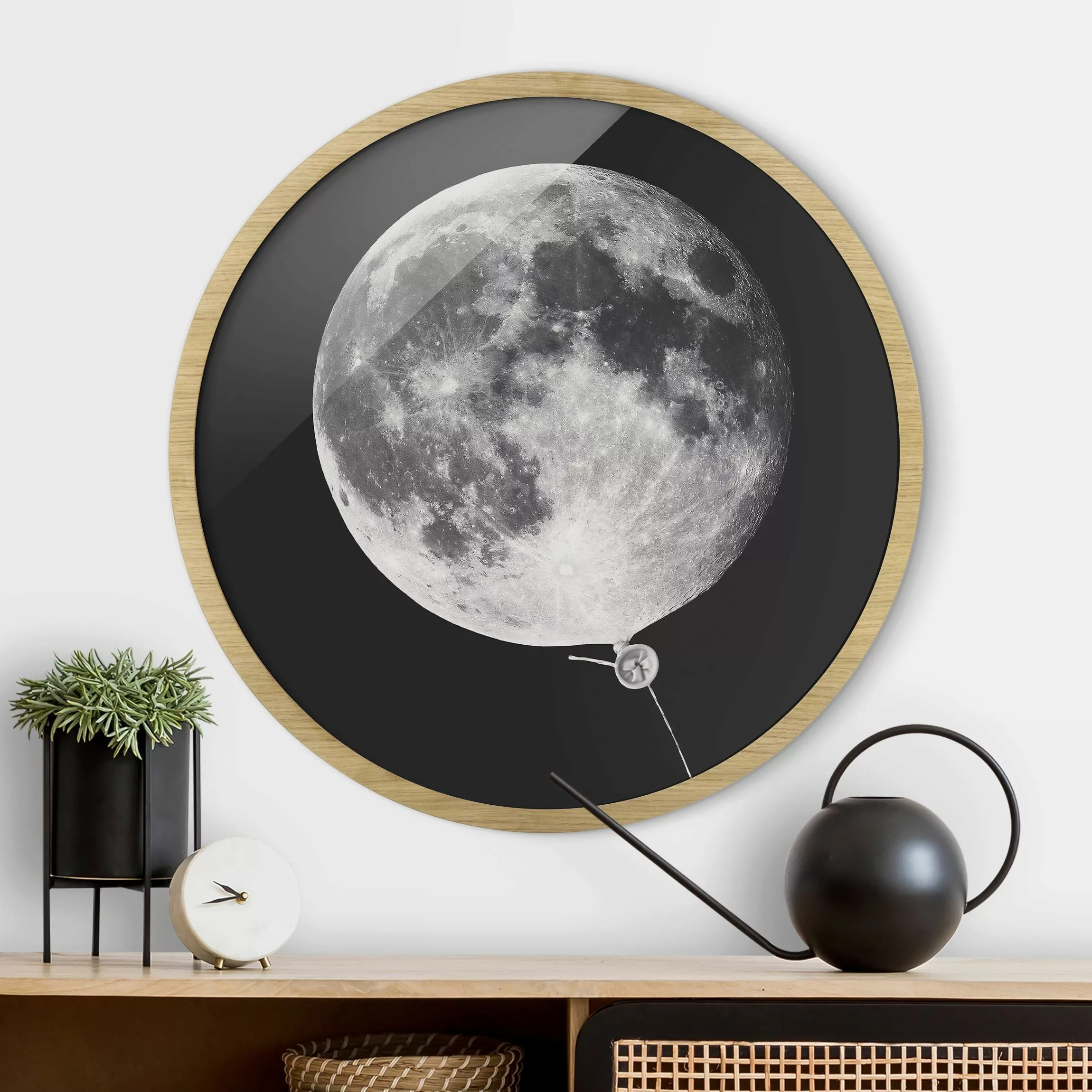 Rundes Gerahmtes Bild Luftballon mit Mond günstig online kaufen