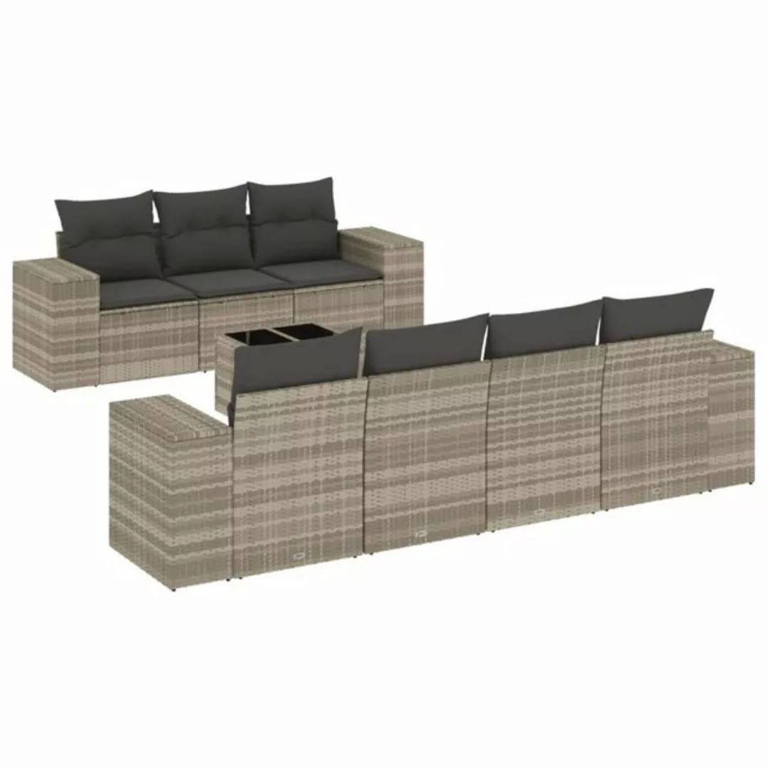 vidaXL Sofaelement 8-tlg. Garten-Sofagarnitur mit Kissen Hellgrau Poly Ratt günstig online kaufen