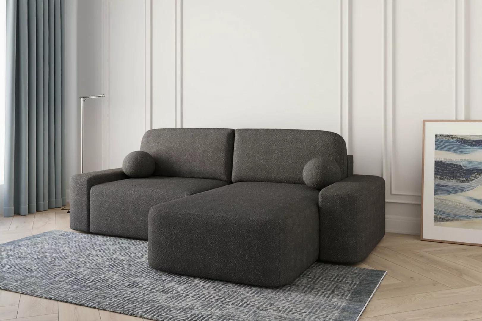 MOEBLO Ecksofa Lisbon aus Bouclé, Ottomane beidseitig montierbar Couch für günstig online kaufen