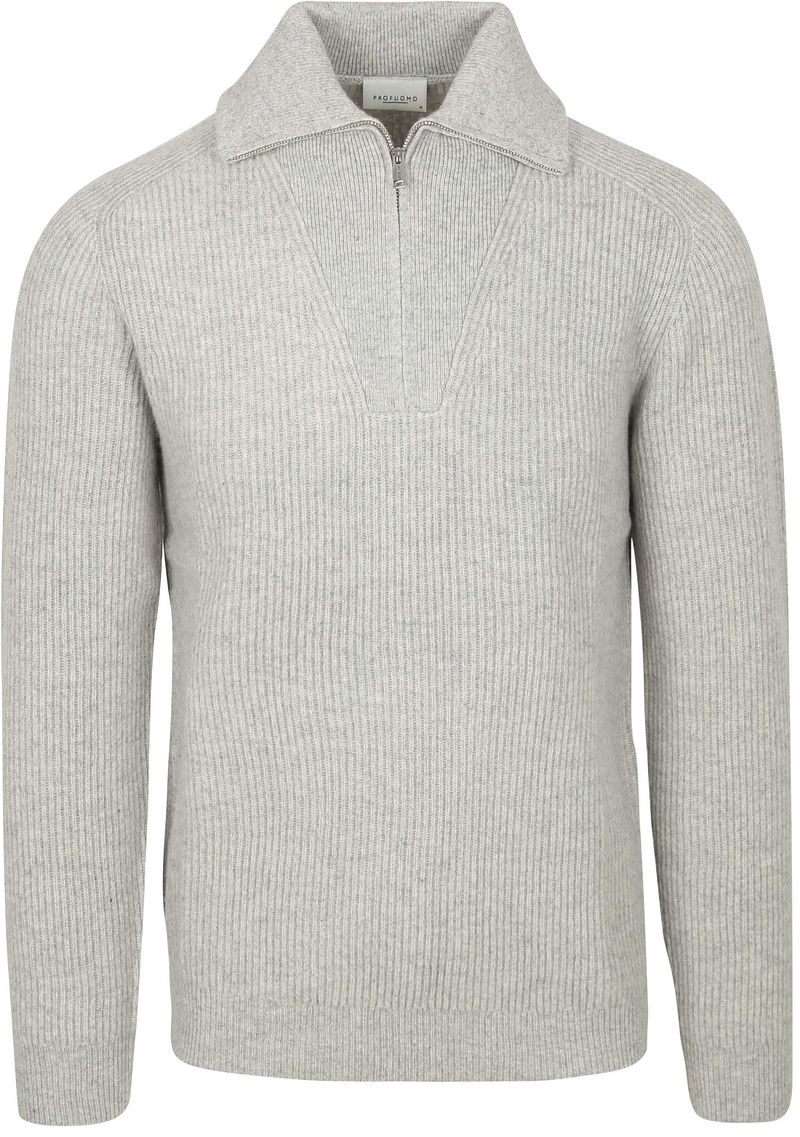 Profuomo Half Zip Pullover Merinowolle Melange Grau - Größe M günstig online kaufen