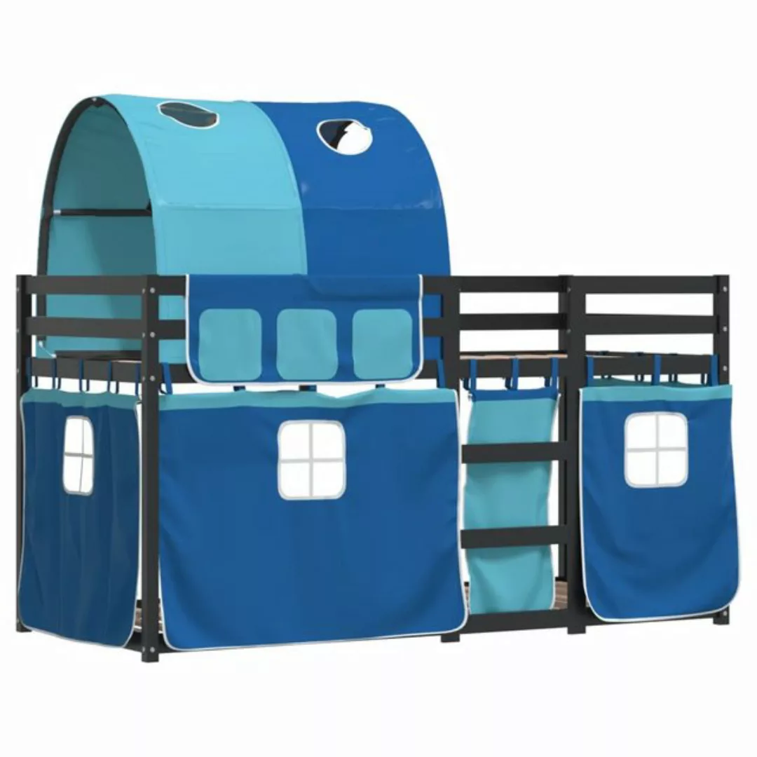 vidaXL Kinderbett Etagenbett mit Vorhängen Blau 90x200 cm Massivholz Kiefer günstig online kaufen
