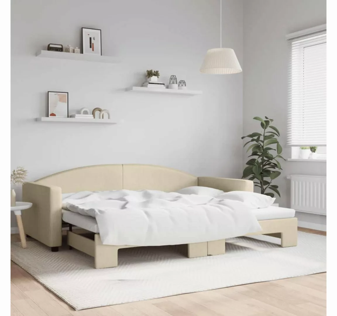 vidaXL Gästebett Gästebett Tagesbett Ausziehbar Creme 90x200 cm Stoff Bett günstig online kaufen