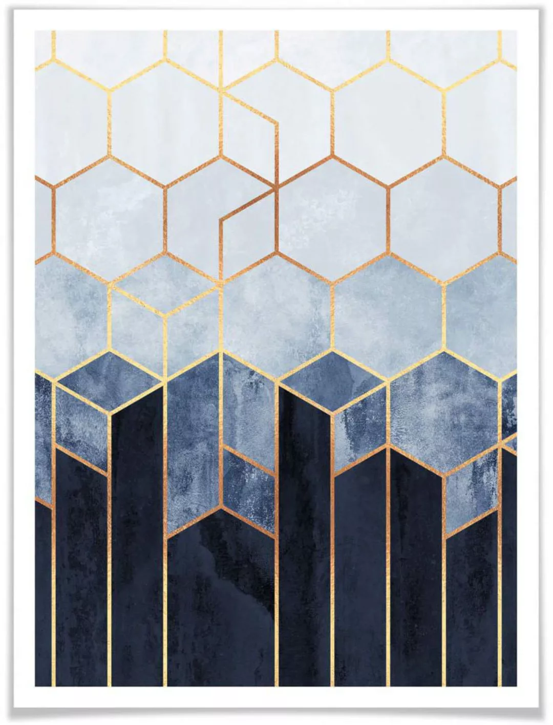 Wall-Art Poster "Hexagon Blau Weiß", Schriftzug, (1 St.), Poster ohne Bilde günstig online kaufen