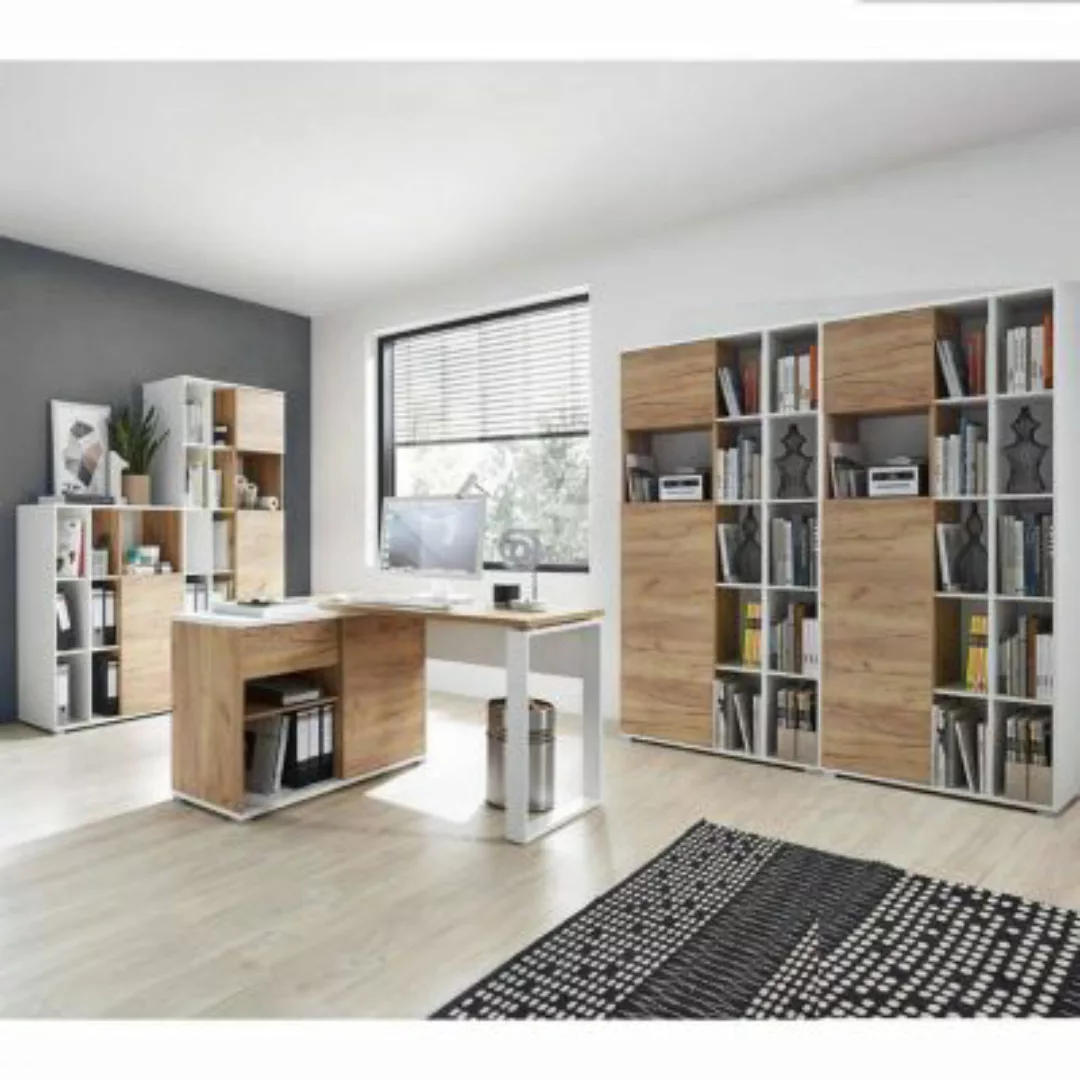 Lomadox Büromöbel Kombination in weiß mit Navarra Eiche Nb. GENT-01 Schreib günstig online kaufen