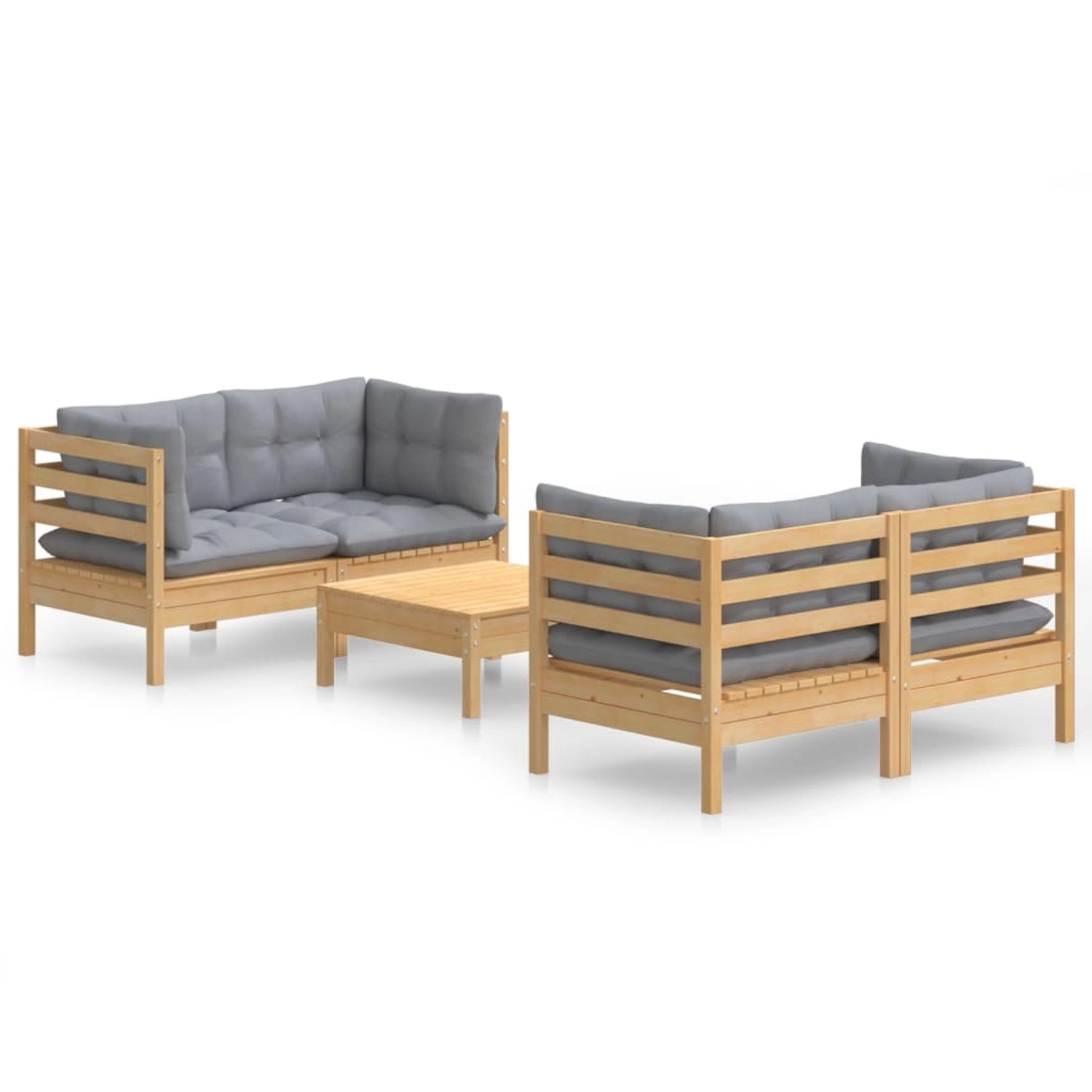 vidaXL 5-tlg Garten-Lounge-Set mit Grauen Kissen Kiefernholz Modell 2 günstig online kaufen