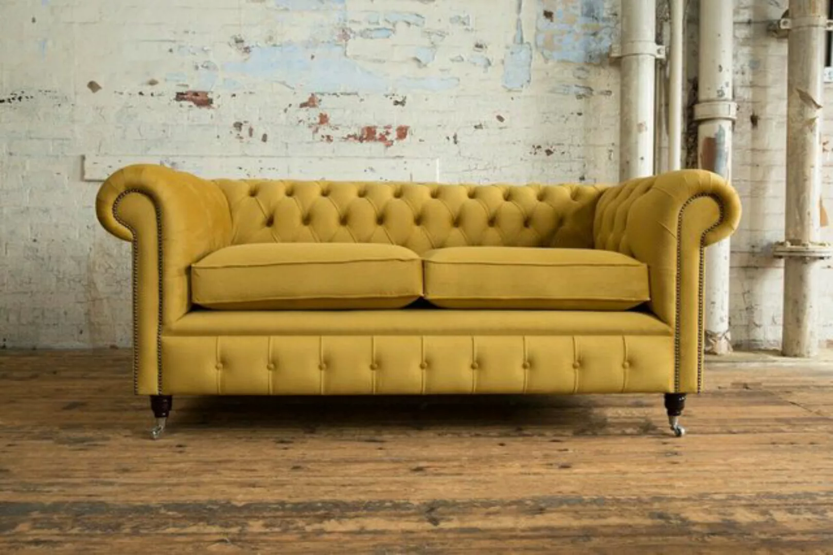 JVmoebel Chesterfield-Sofa Gelber Chesterfield Designer Sofa 2 Sitzer Couch günstig online kaufen