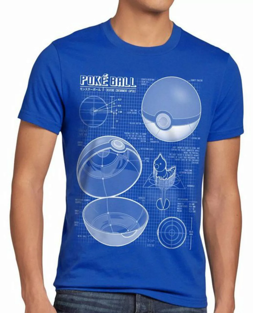 style3 T-Shirt Pokéball Blaupause monster spiel online pokemon günstig online kaufen