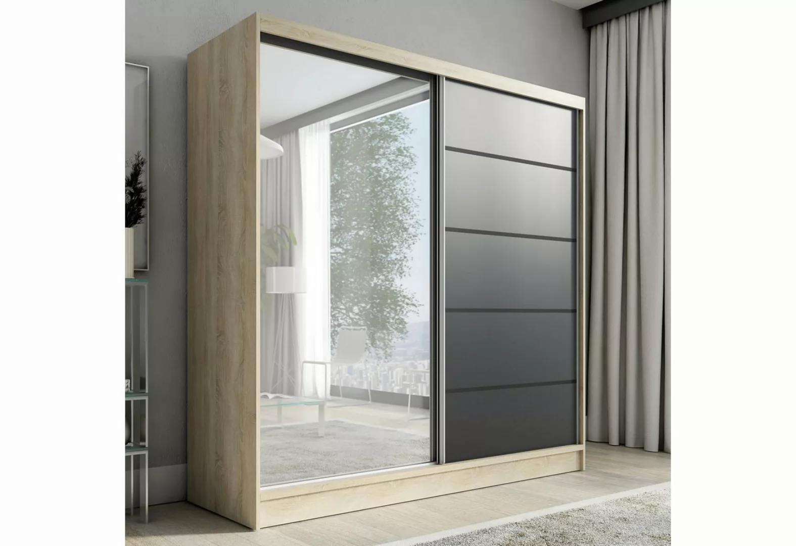 A&J MöbelLand GmbH Schwebetürenschrank VIDA 200 cm 3-türig Schrank 4 Schubl günstig online kaufen