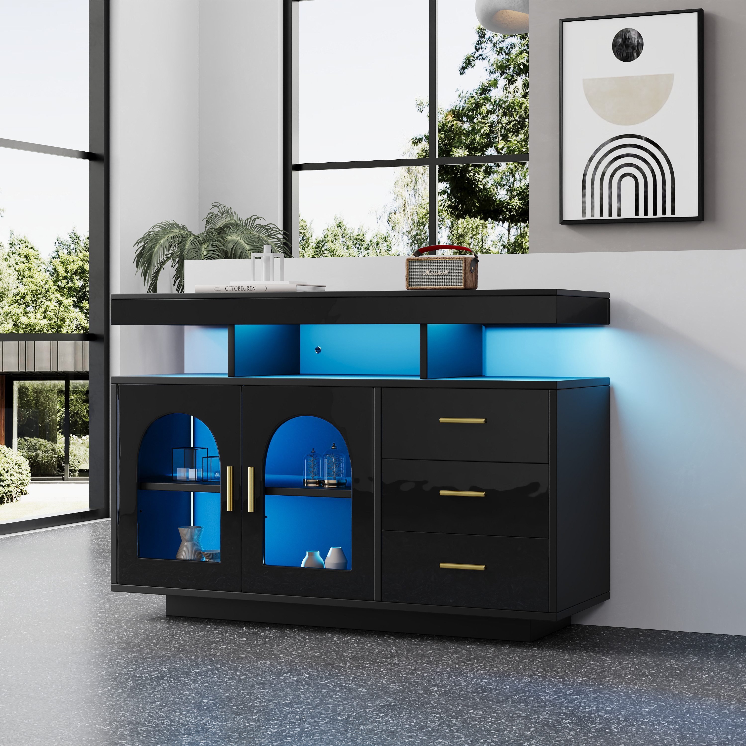 OKWISH Sideboard Buffetschrank, Kaffeebarschrank, Hochglanz-Küchenschrank ( günstig online kaufen