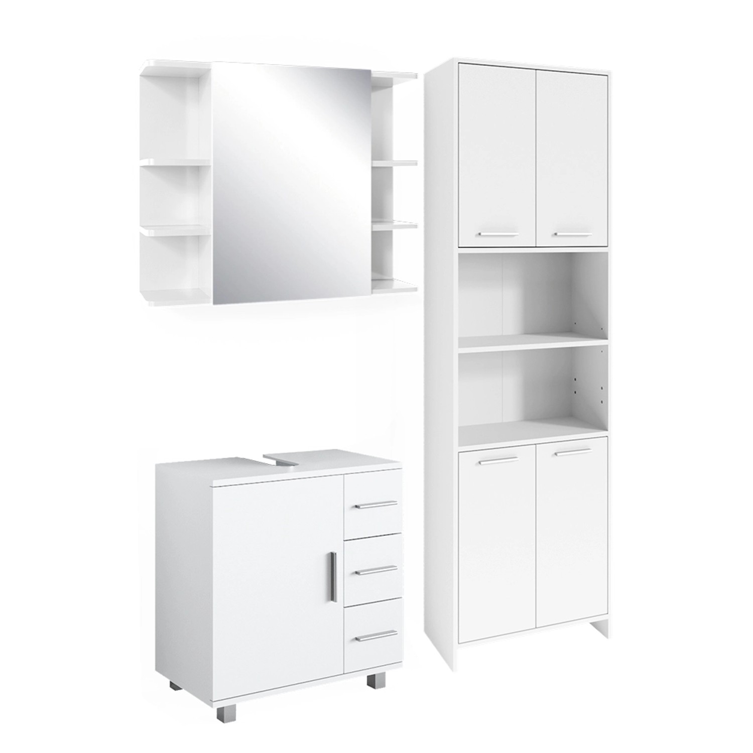 Vicco Badmöbel-Set Maris Weiß 3 Teile mit Hochschrank Bad Spiegelschrank un günstig online kaufen