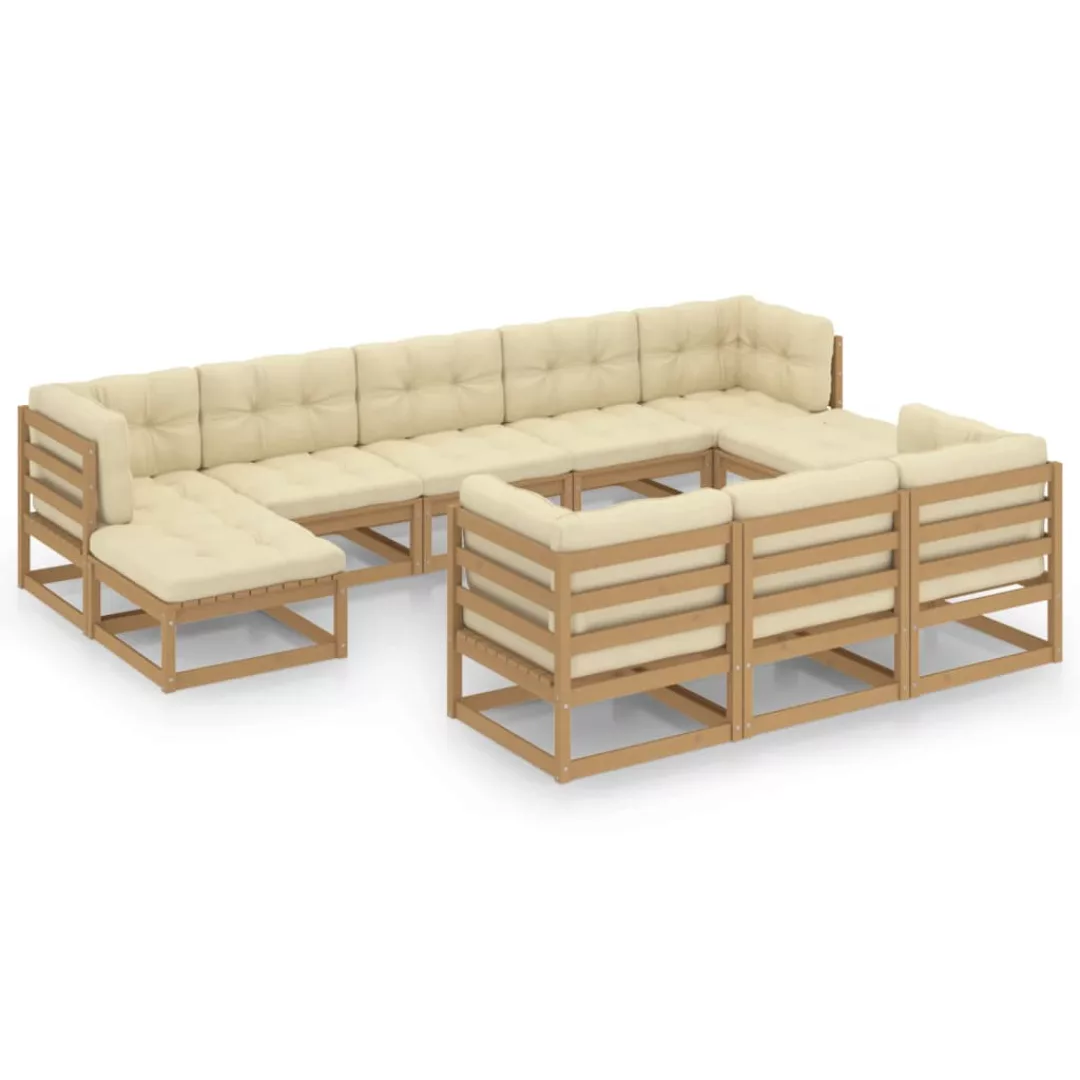 10-tlg. Garten-lounge-set Kissen Honigbraun Kiefer Massivholz günstig online kaufen