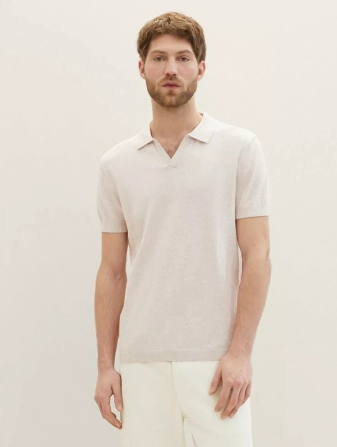 TOM TAILOR Strickpullover Basic Poloshirt mit Leinen günstig online kaufen