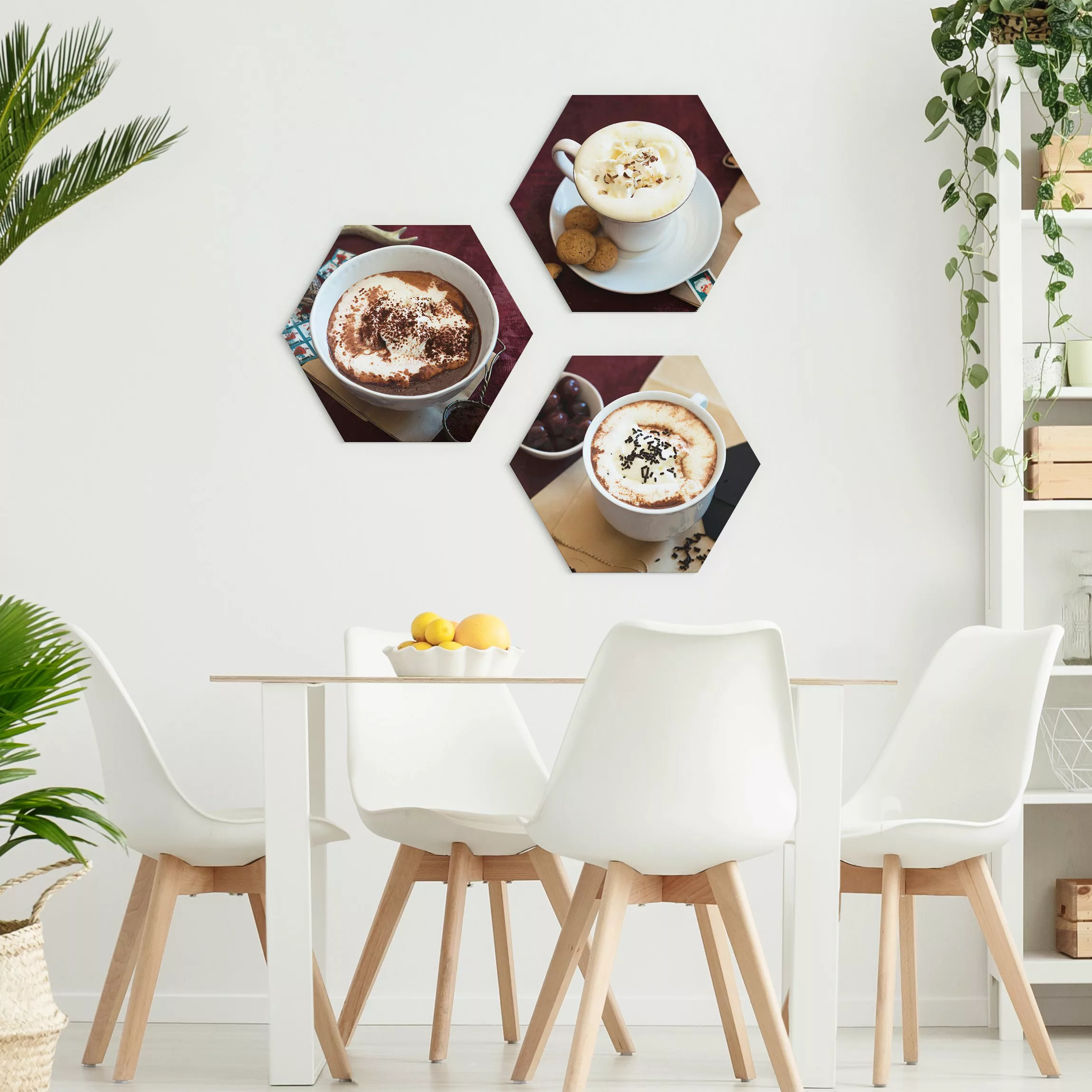 3-teiliges Hexagon-Alu-Dibond Bild Heiße Schokolade mit Sahne günstig online kaufen