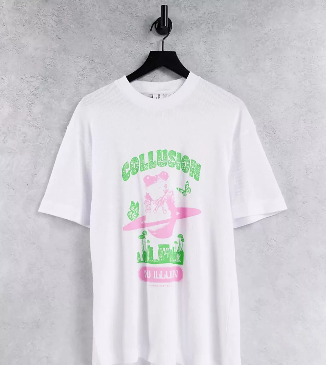 COLLUSION – Shroom – T-Shirt in Weiß mit Waffelstruktur und Grafik günstig online kaufen
