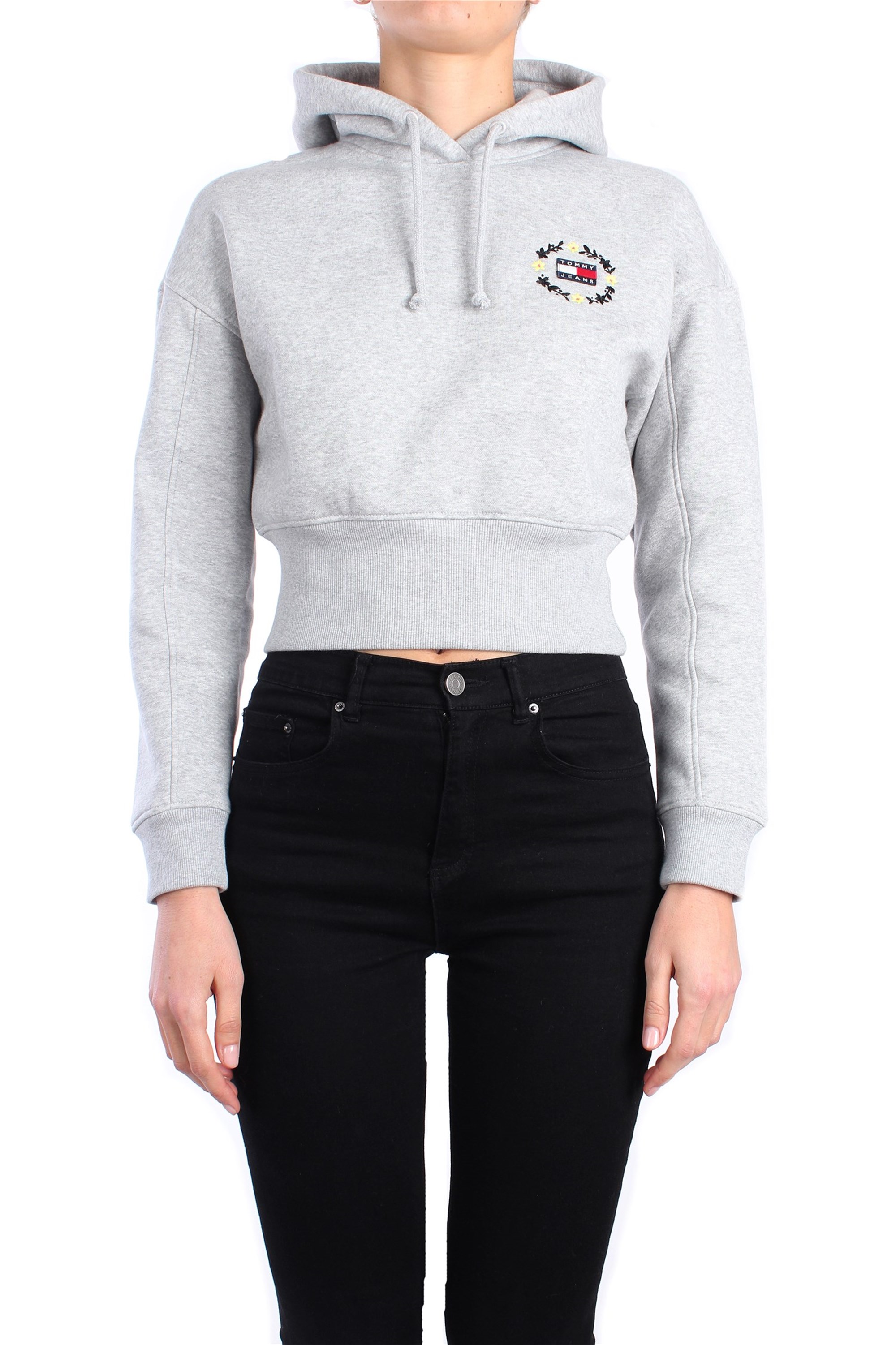 Tommy Jeans – Kapuzenpullover mit kurzem Schnitt und Logo in Grau, Kombitei günstig online kaufen