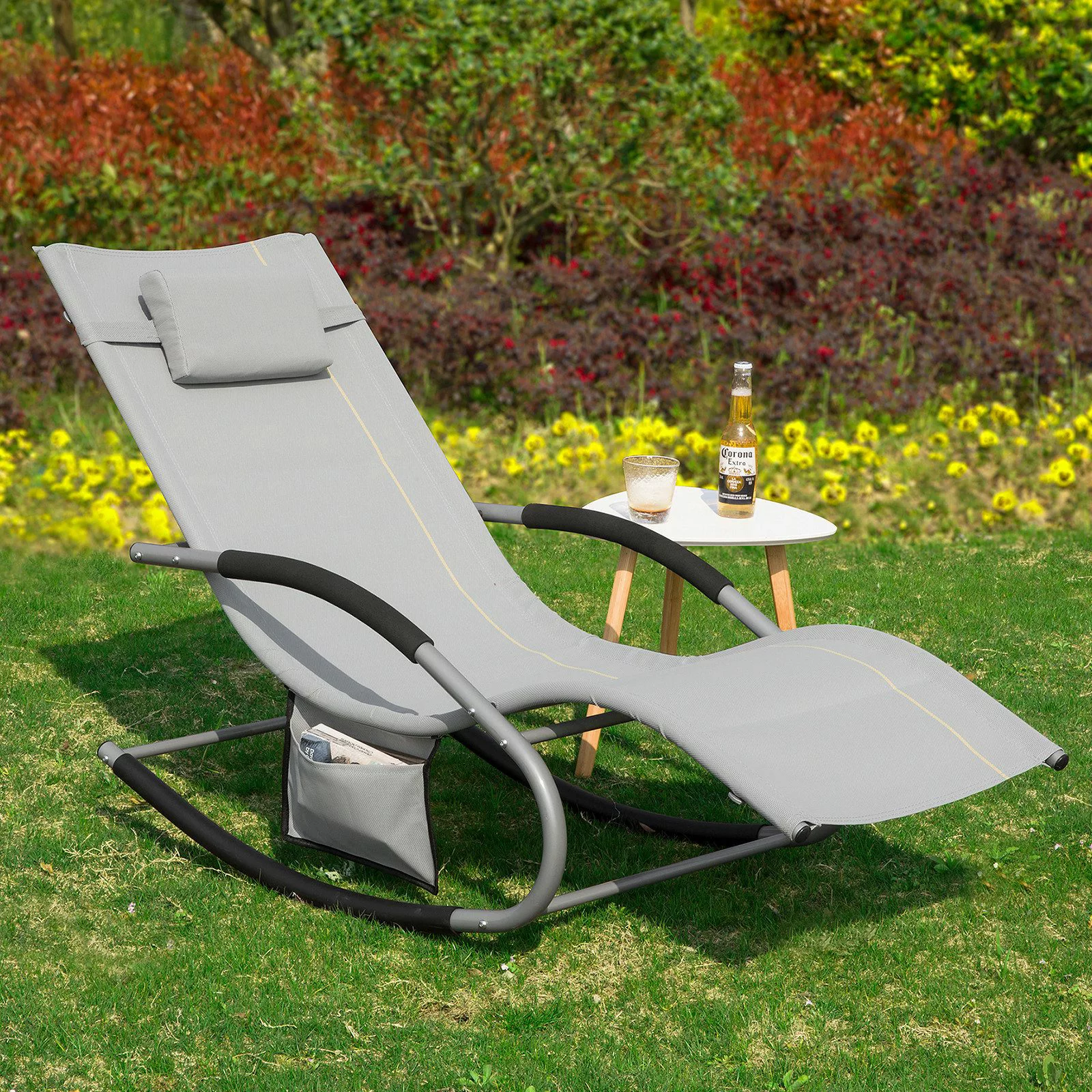 SoBuy Sonnenliege mit Tasche Garten Metall Kunstfasergewebe Grau OGS28-HG günstig online kaufen