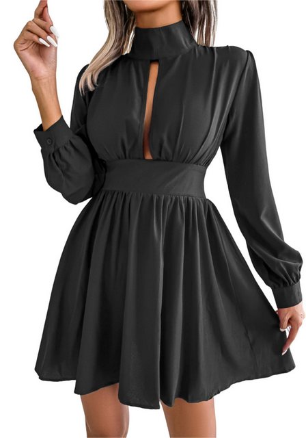 Mayou A-Linien-Kleid Damen Kleider Rollkragenausschnitt Sexy Hohle Taille L günstig online kaufen