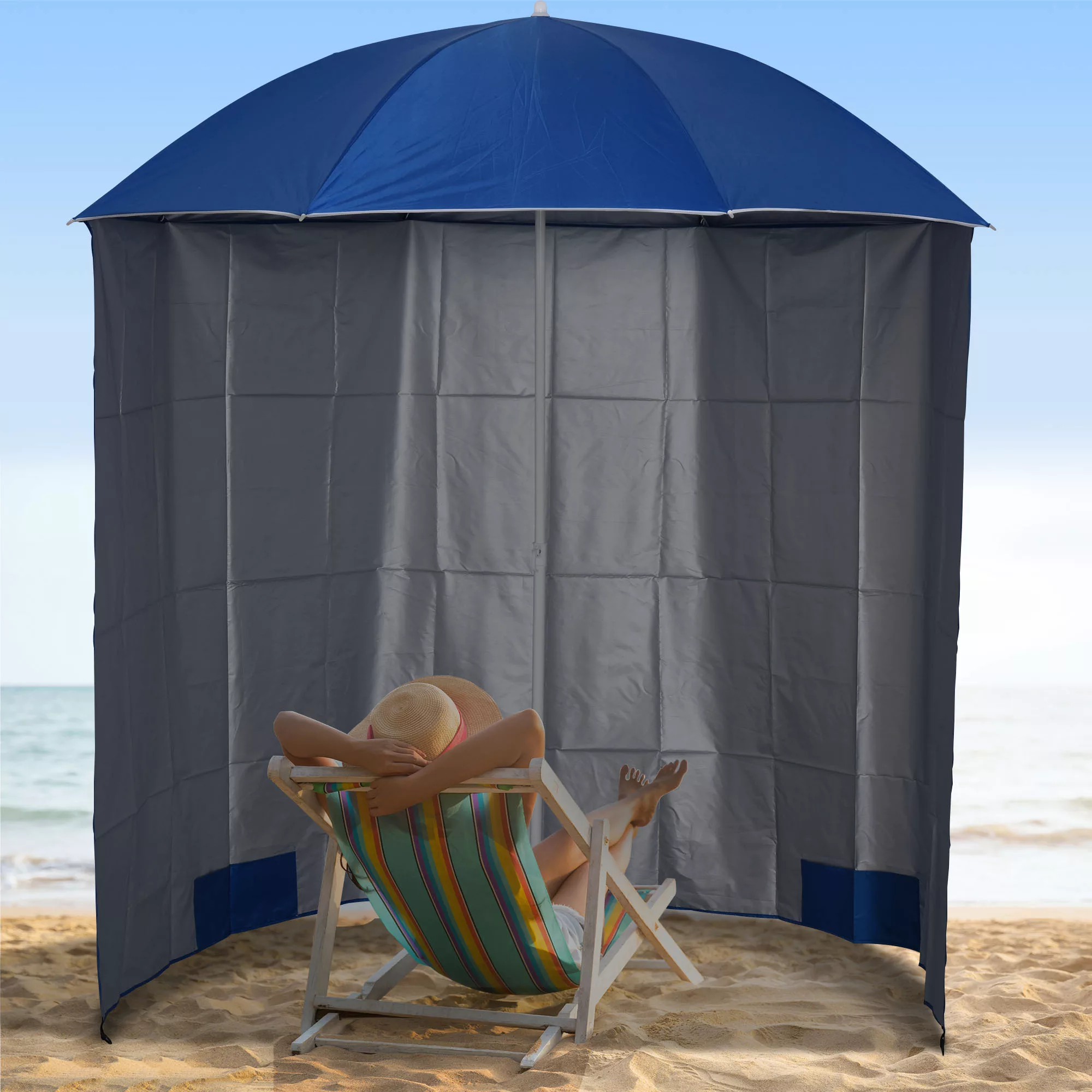 Outsunny Sonnenschirm  Strandschirm mit Seitenwand, Polyester, Blau, 2,2xH2 günstig online kaufen