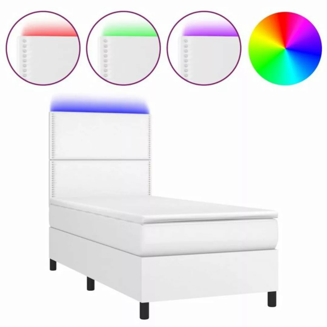 vidaXL Bett Boxspringbett mit Matratze & LED Weiß 80x200 cm Kunstleder günstig online kaufen