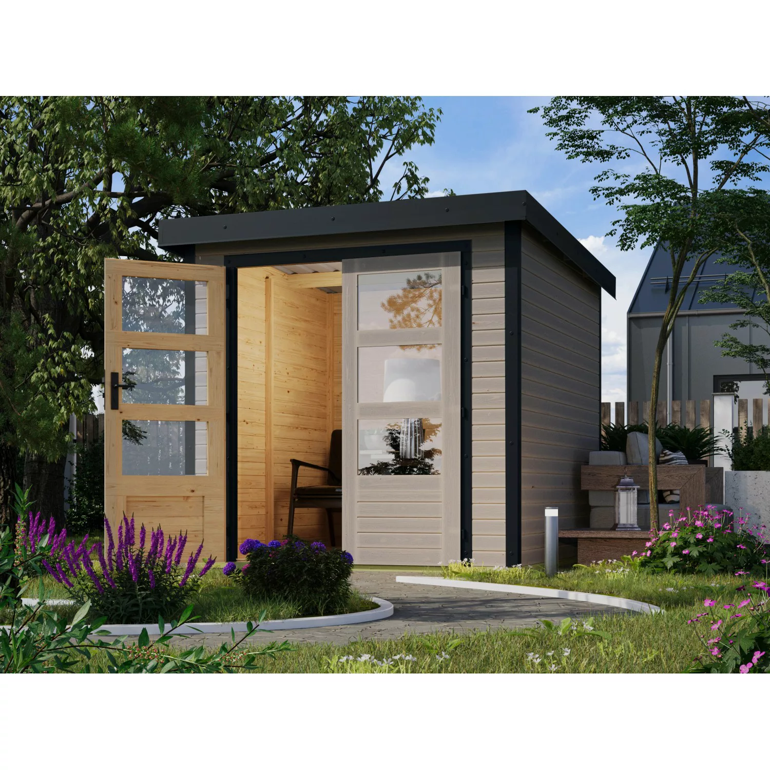 Karibu Gartenhaus/Gerätehaus Diego D Wassergrau-Anthrazit 4,45 m² günstig online kaufen