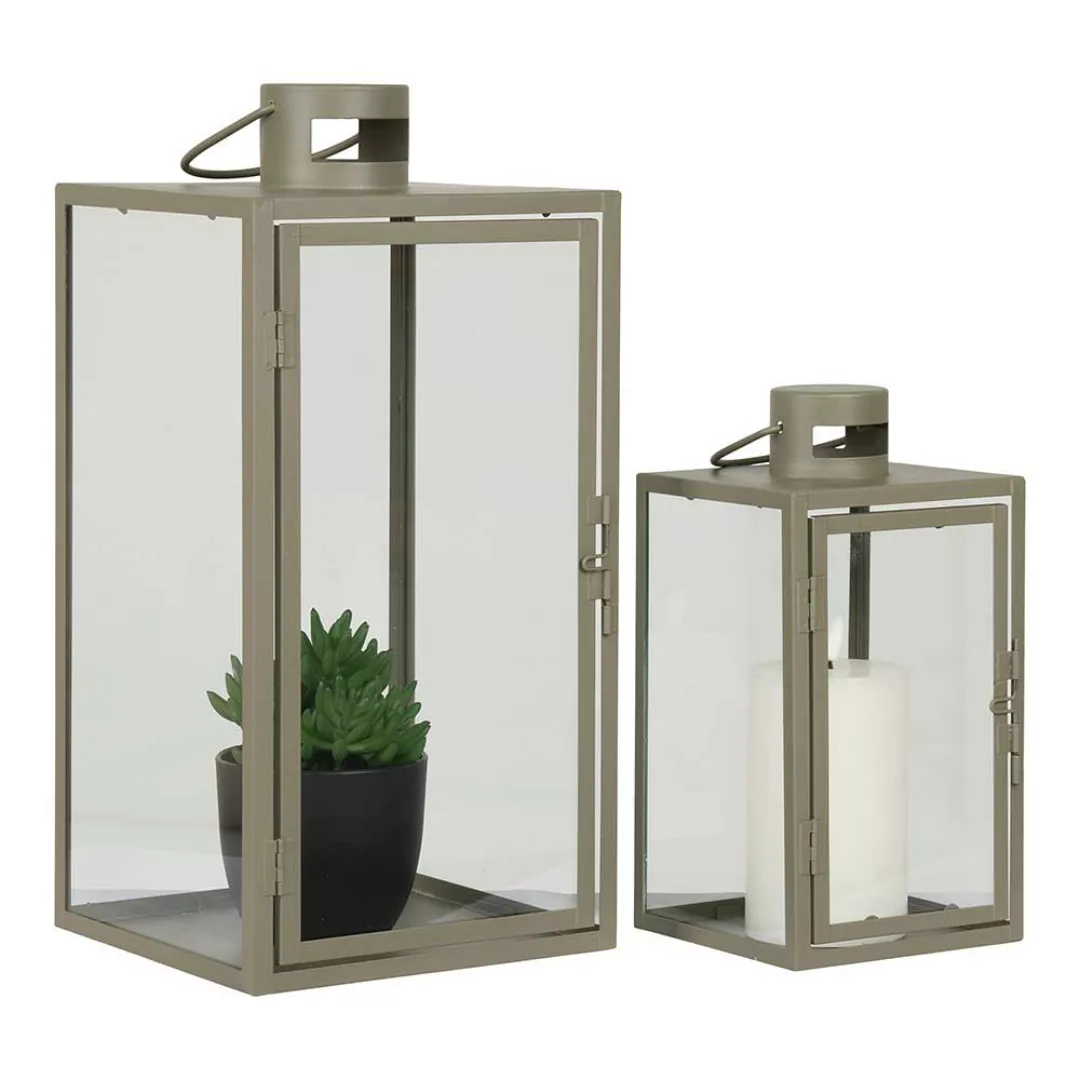 Metall Laternen Set 2-teilig in Graugrün Stahl und Glas (zweiteilig) günstig online kaufen