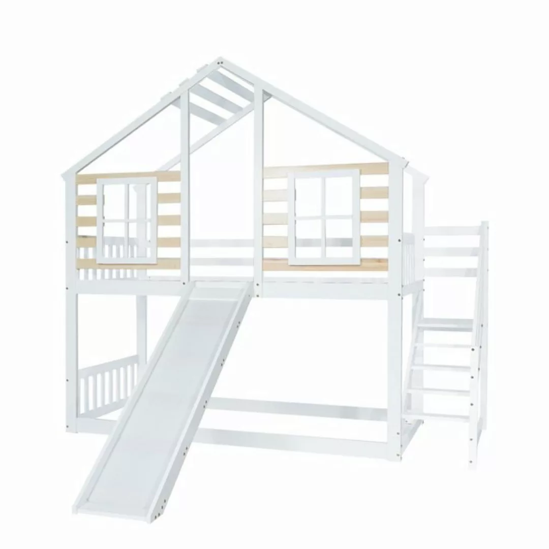 Welikera Etagenbett 90x200cm Etagenbett,Holzbett mit Treppe,Gitter,Rutsche, günstig online kaufen