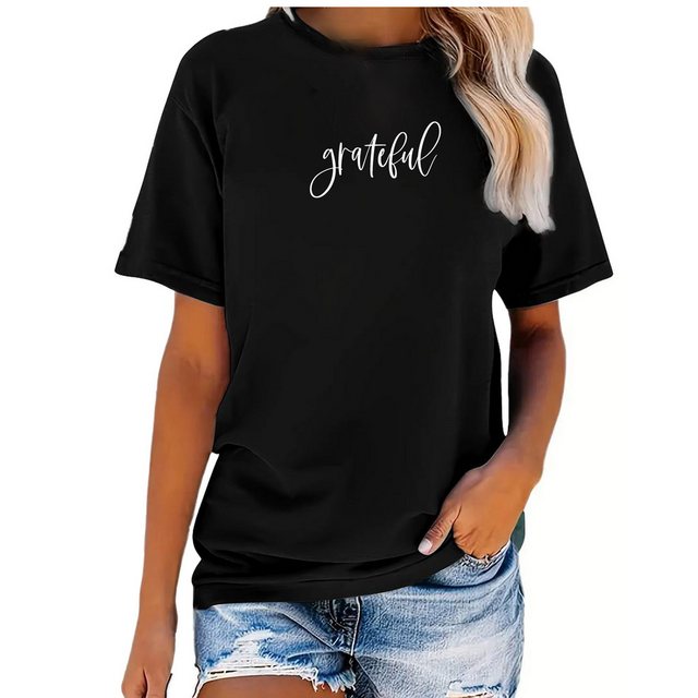 Banco T-Shirt Damen Sommer Grateful Unifarben hochwertiger Print günstig online kaufen