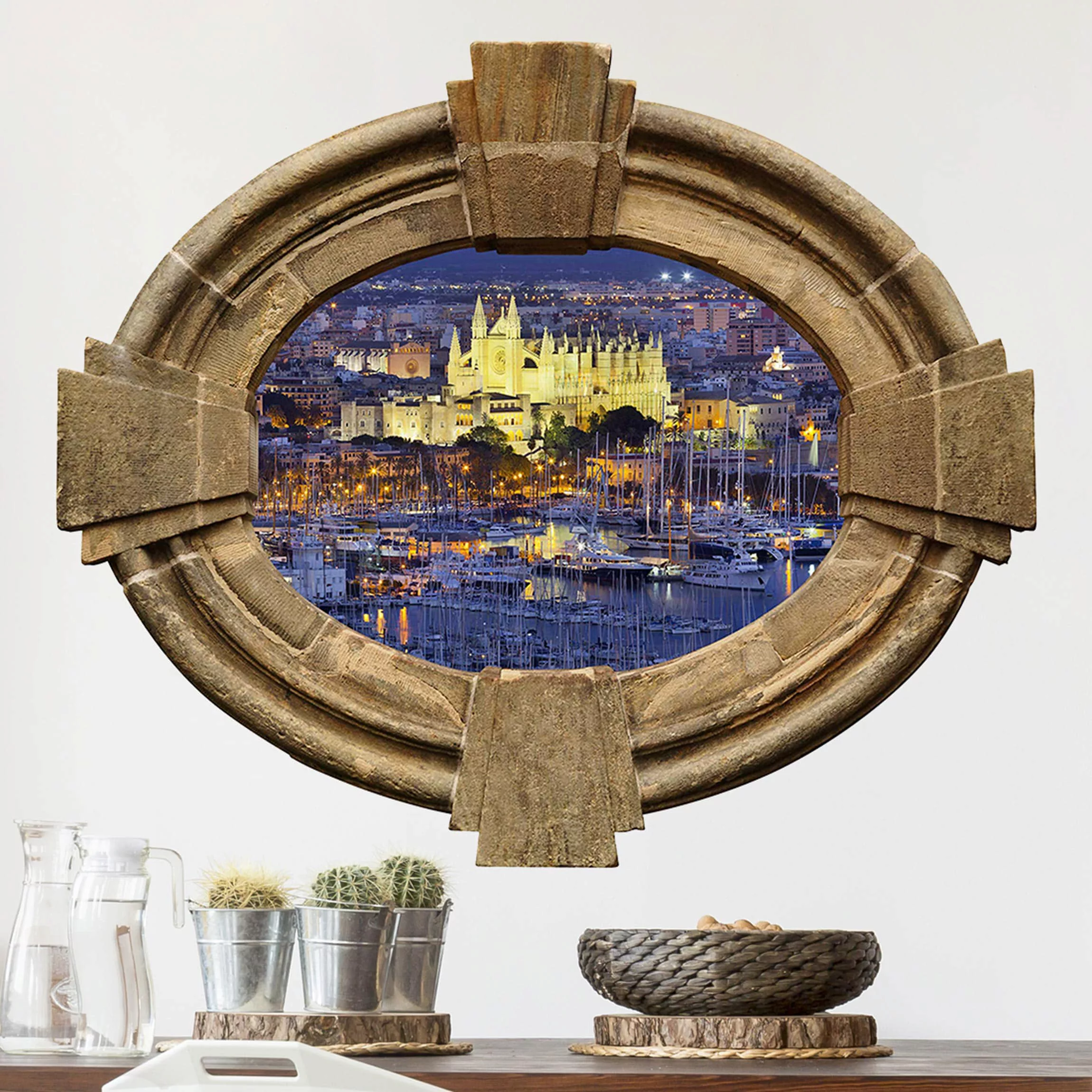 3D Wandtattoo Palma de Mallorca City Skyline und Hafen günstig online kaufen