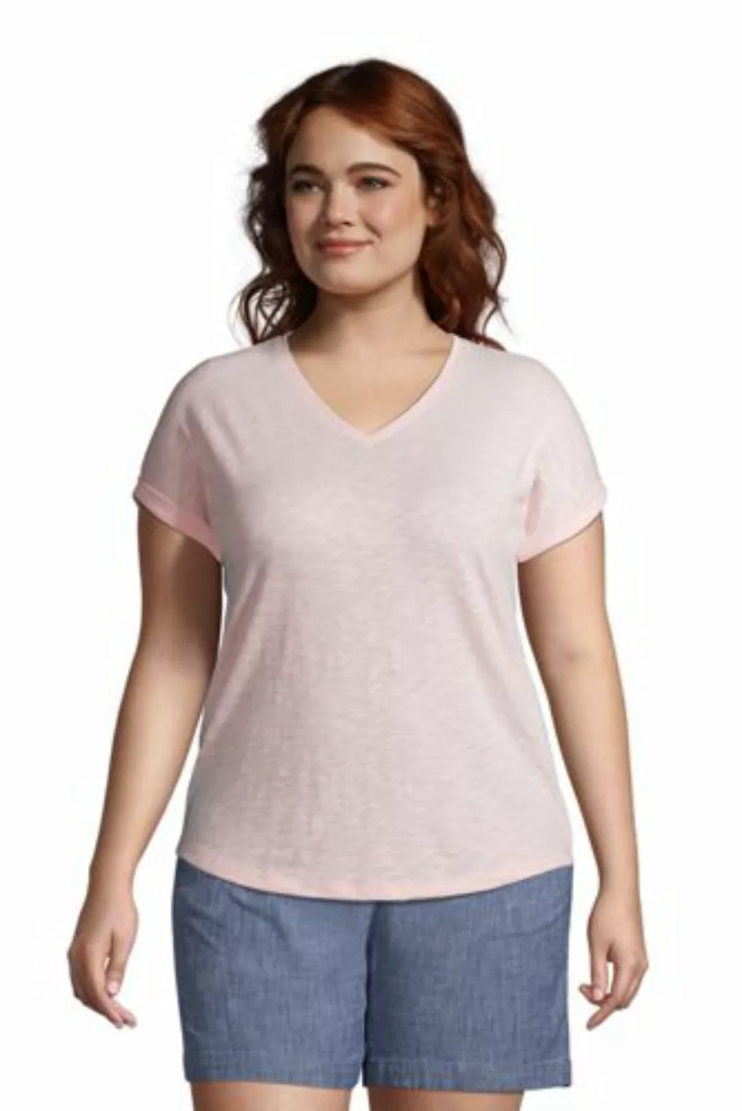 Shirt mit V-Ausschnitt in großen Größen, Damen, Größe: 48-50 Plusgrößen, Or günstig online kaufen