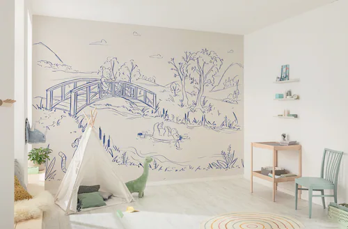 Komar Vlies Fototapete Disney Winnie the Pooh Blue Ink Beige-Blau günstig online kaufen
