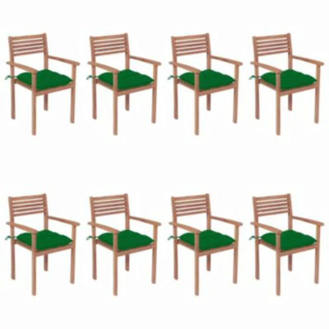 vidaXL Stapelbare Gartenstühle mit Kissen 8 Stk. Massivholz Teak Stapelbare günstig online kaufen